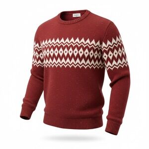 Goodfellow & Co Fair Isle Men's XL Sweater Burgundy/Red Ski Warm Knit Alpine